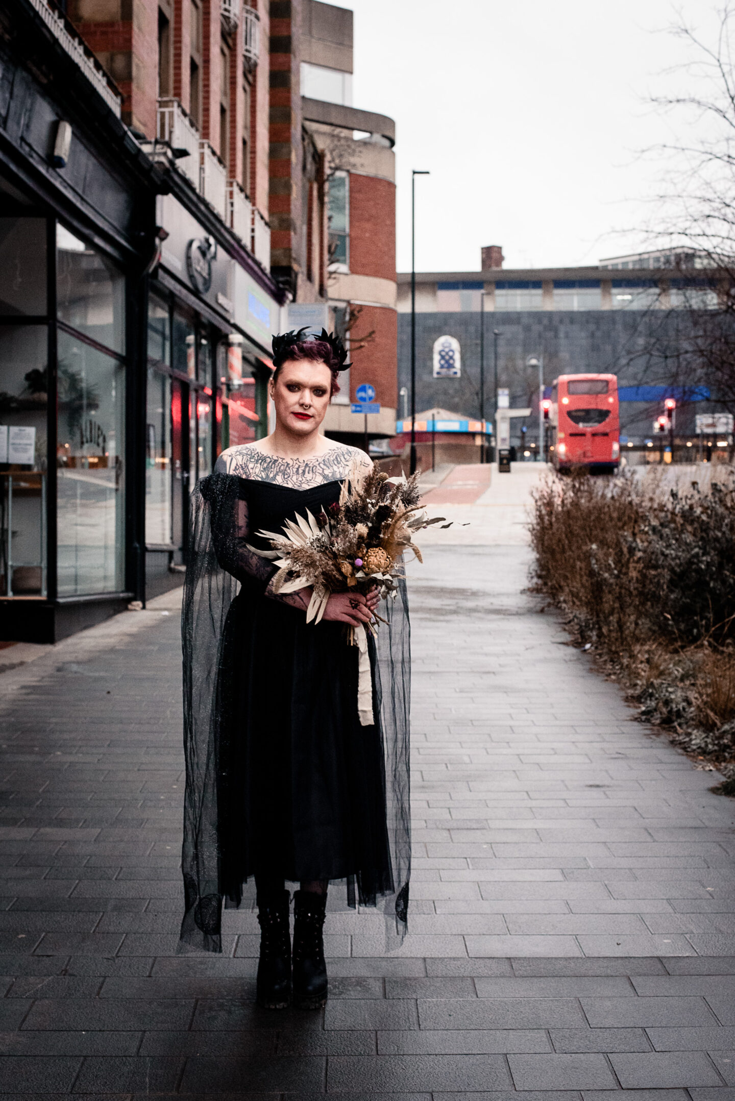 Transgender Bride With Black Wedding Dress and Goth Wedding Vibes