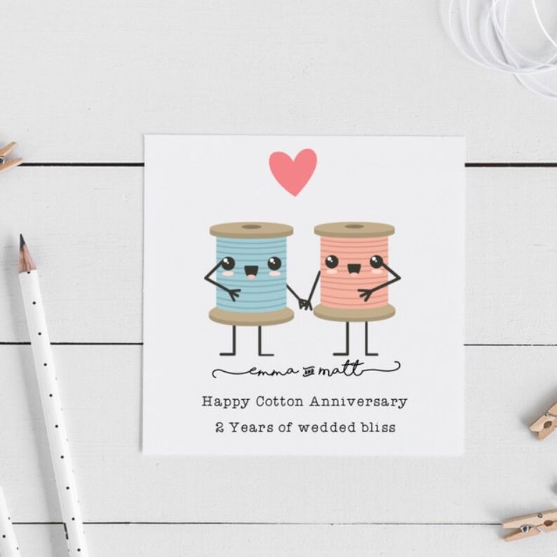 Personalised Cotton 2nd Wedding Anniversary Card By Milly And