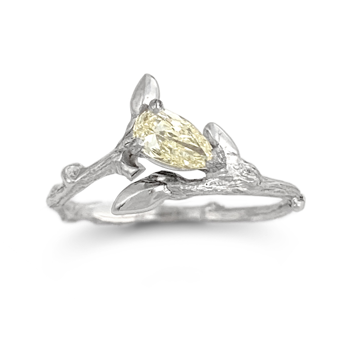 Willow Twig Engagement Ring in Recycled White Gold with Pear Shape Canary Yellow Diamond