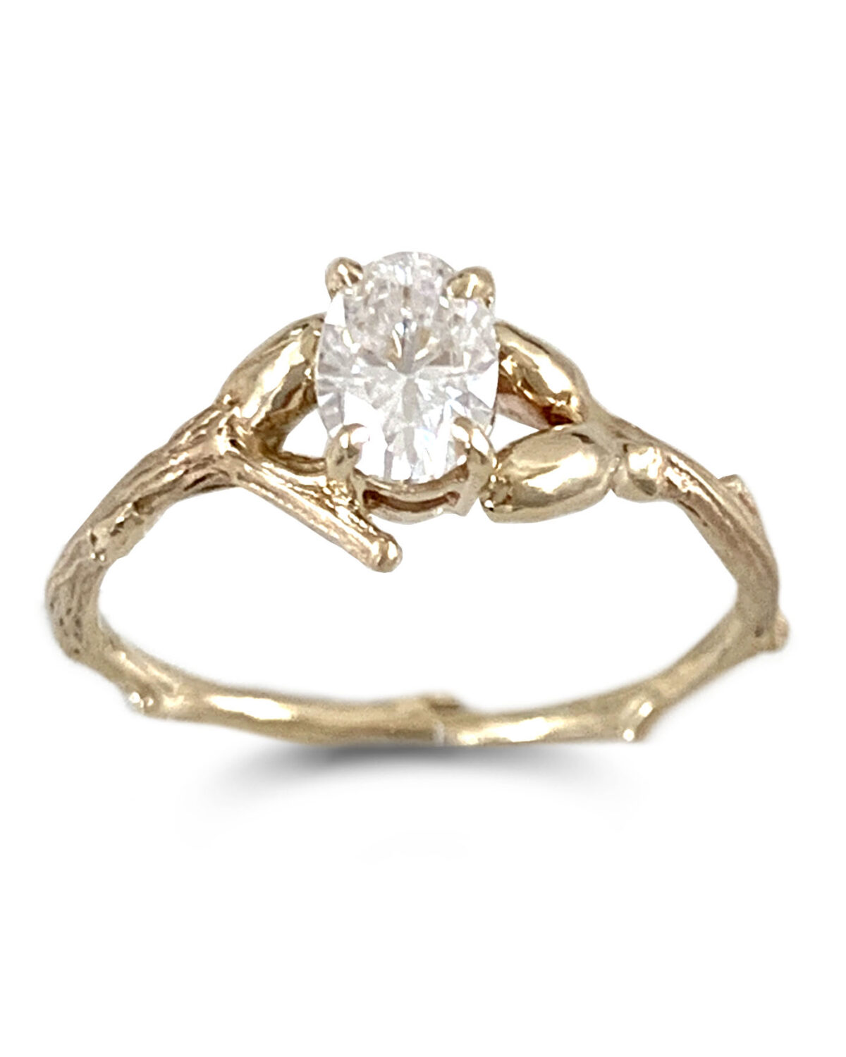 Willow Twig Engagement Ring in Recycled Yellow Gold and Oval Moissanite