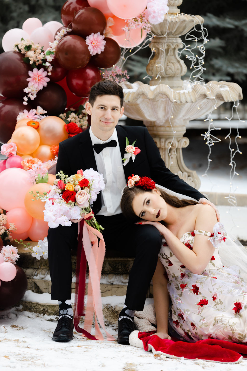 Destination Valentine's Wedding With Floral Wedding Dress