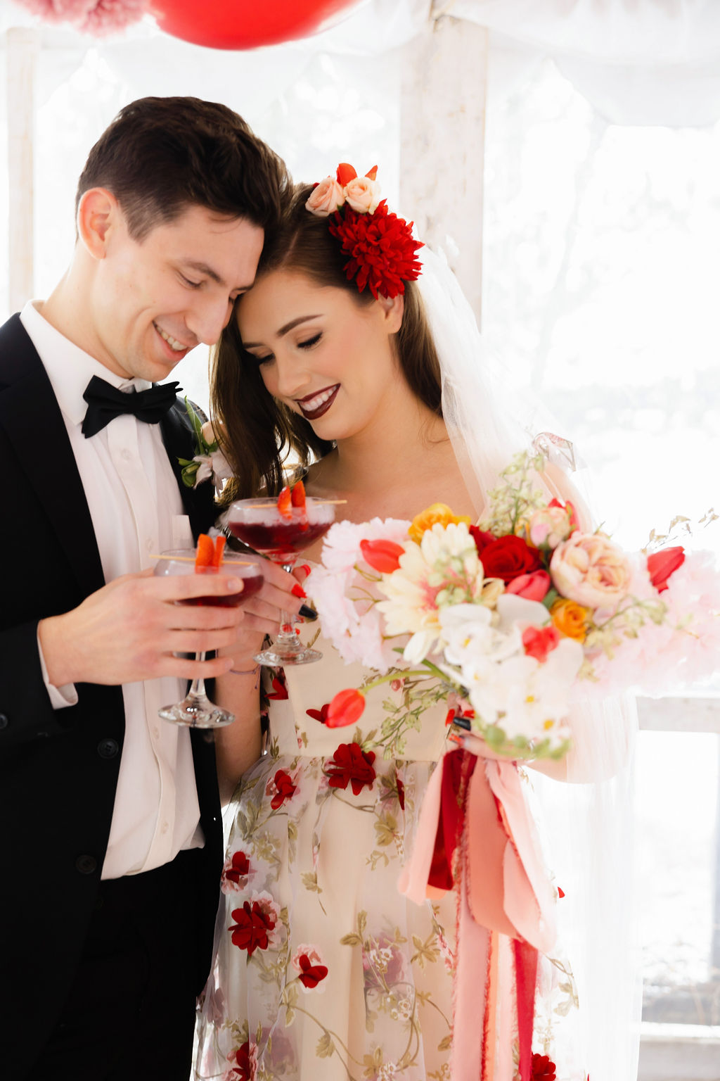 Destination Valentine's Wedding With Floral Wedding Dress