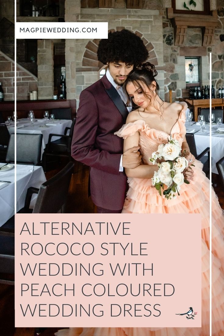 Alternative Rococo Style Wedding With Peach Coloured Wedding Dress