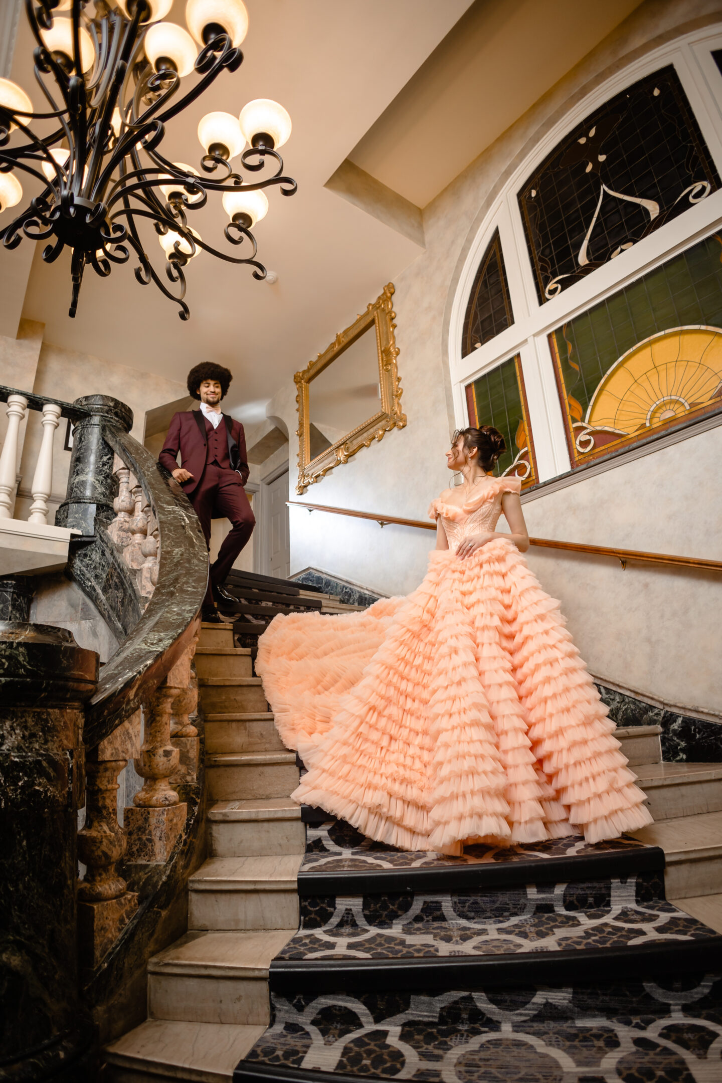 Alternative Rococo Style Wedding With Peach Coloured Wedding Dress
