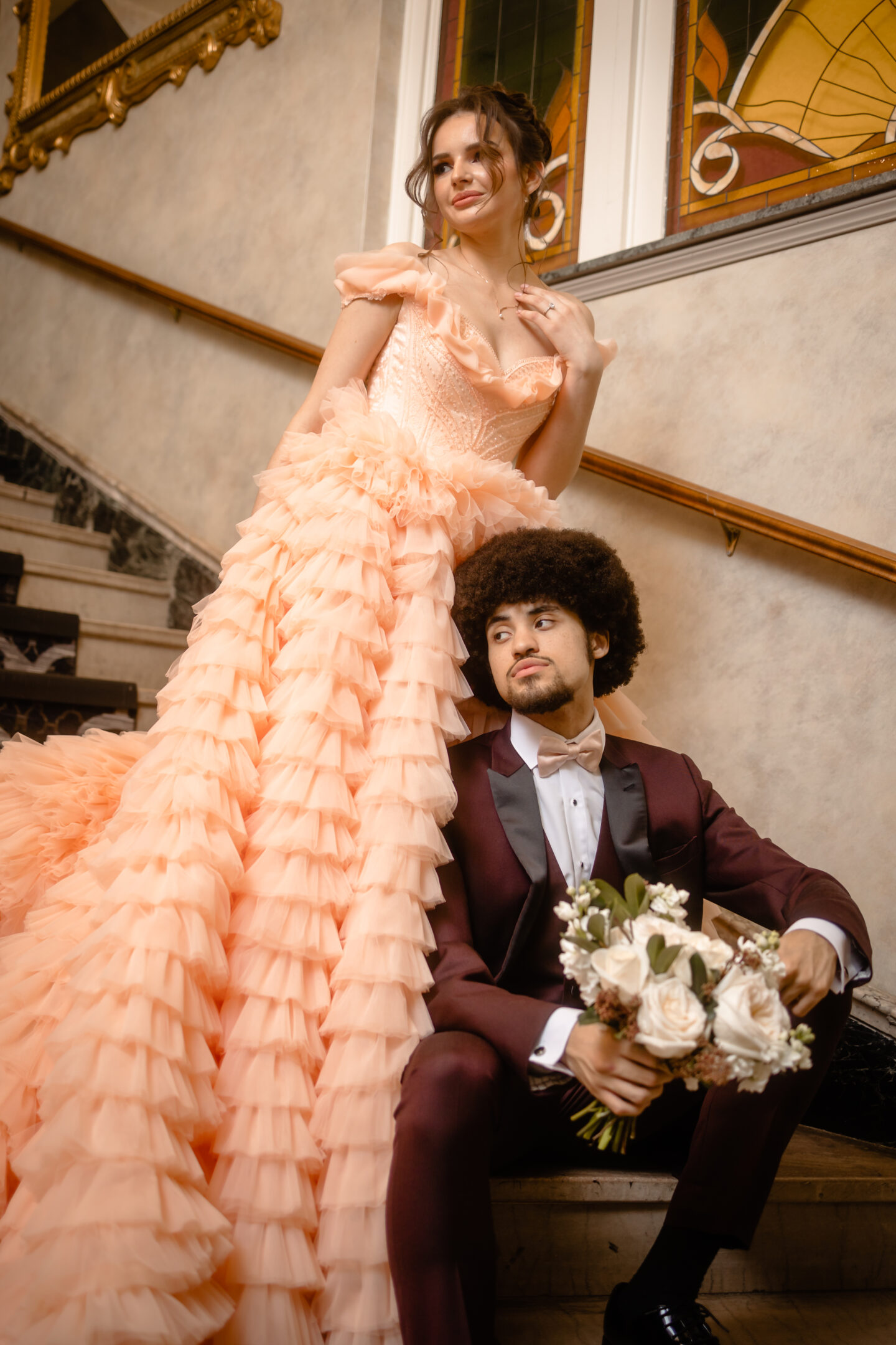 Alternative Rococo Style Wedding With Peach Coloured Wedding Dress