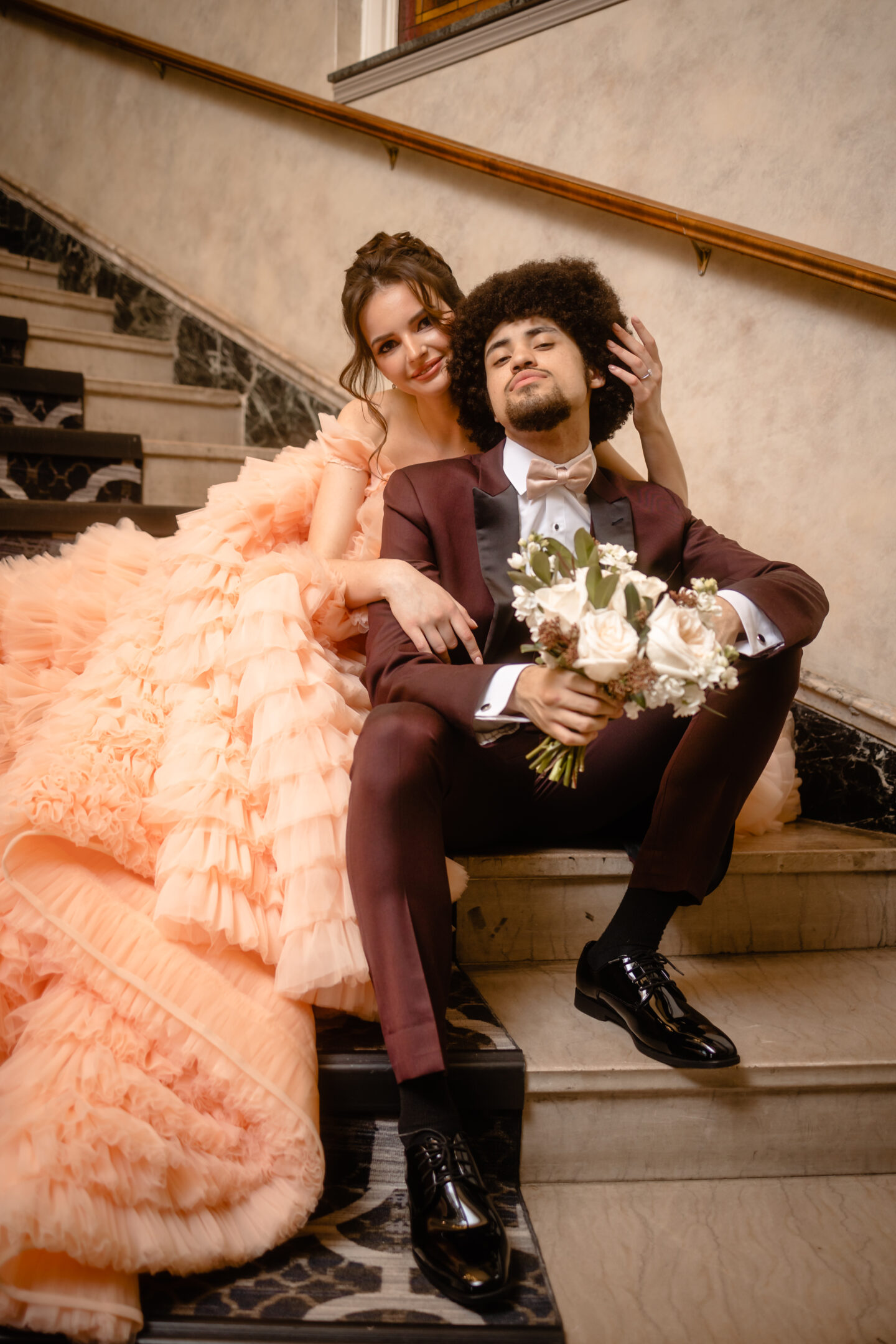 Alternative Rococo Style Wedding With Peach Coloured Wedding Dress