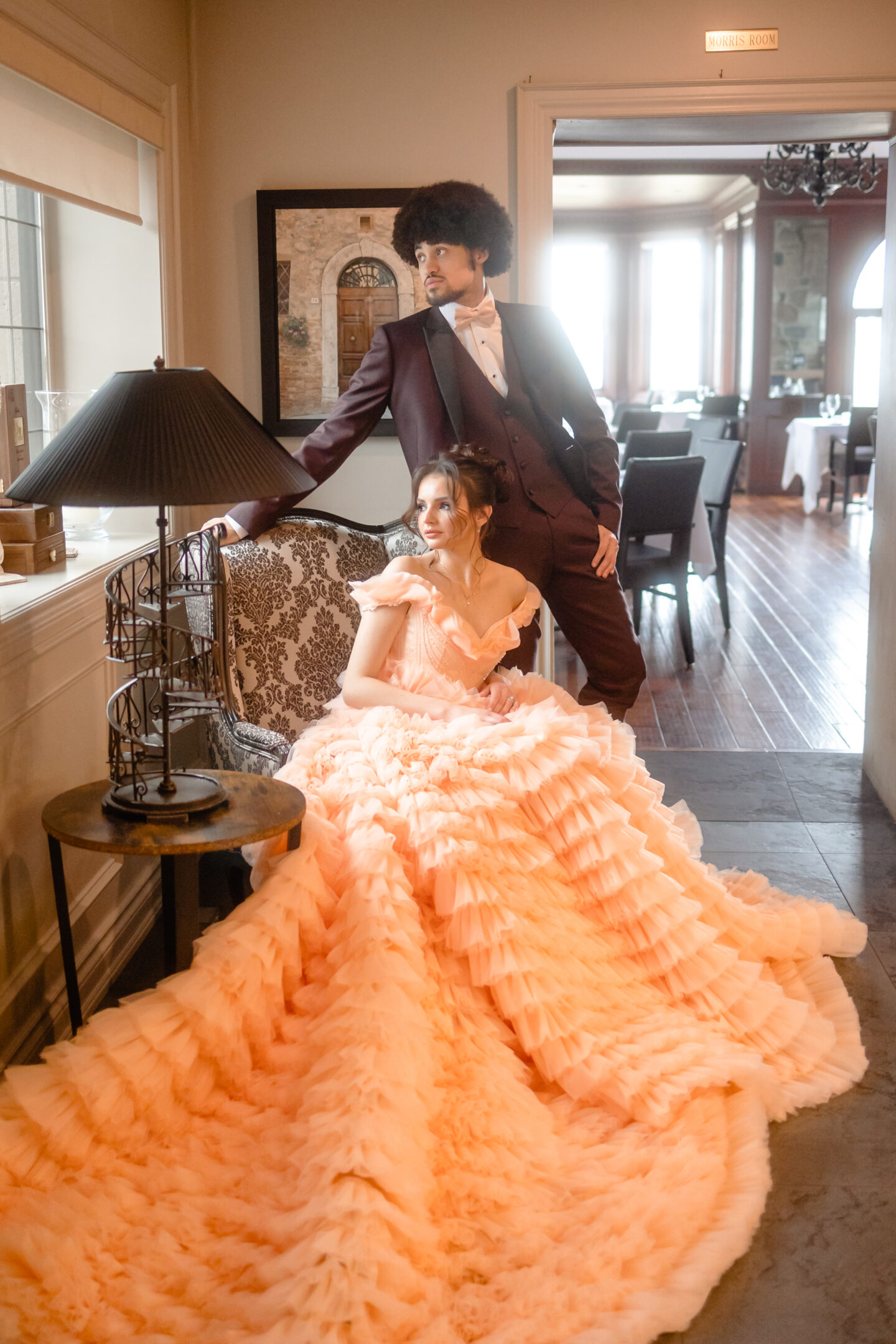 Alternative Rococo Style Wedding With Peach Coloured Wedding Dress