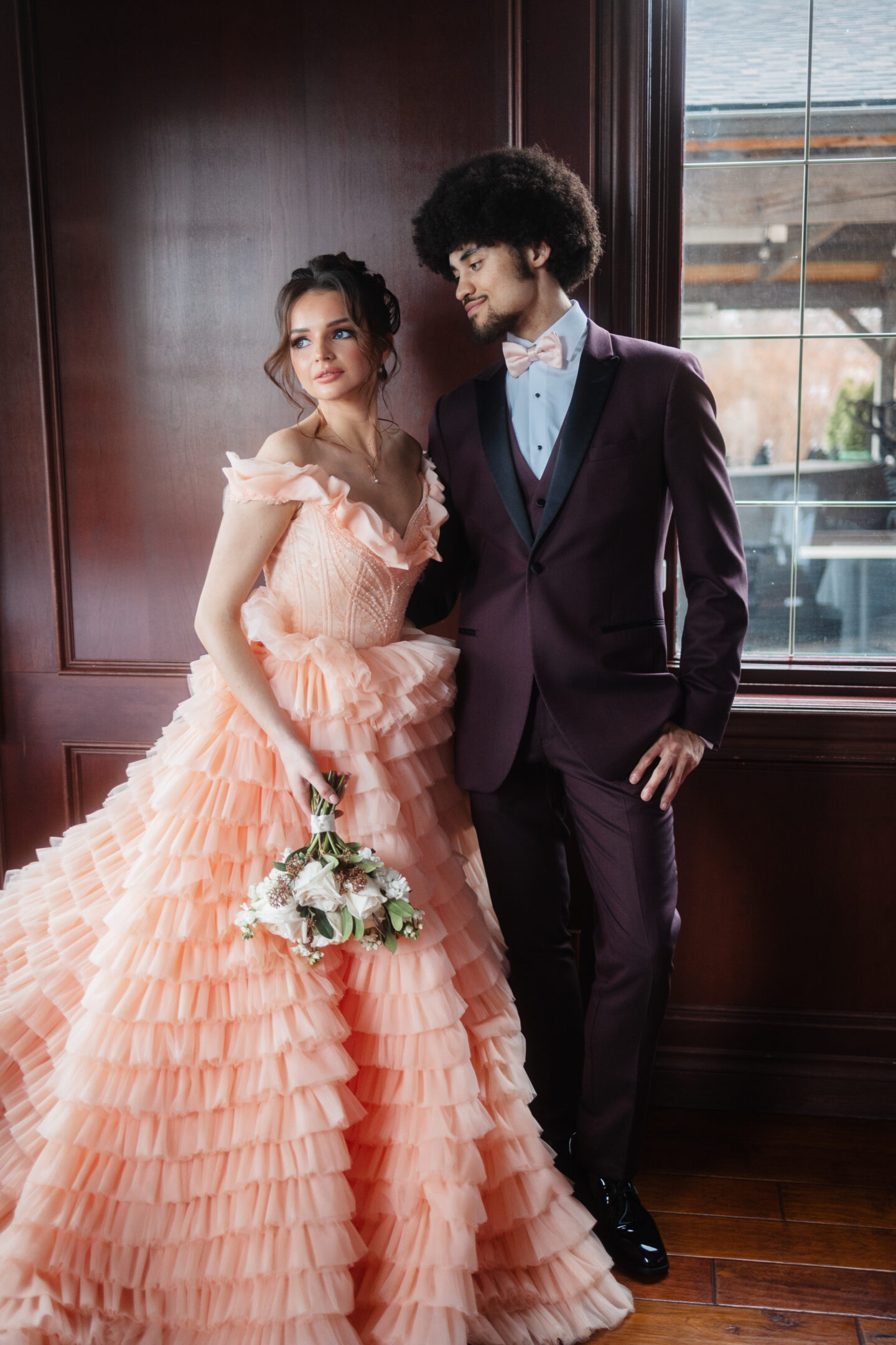 Alternative Rococo Style Wedding With Peach Coloured Wedding Dress