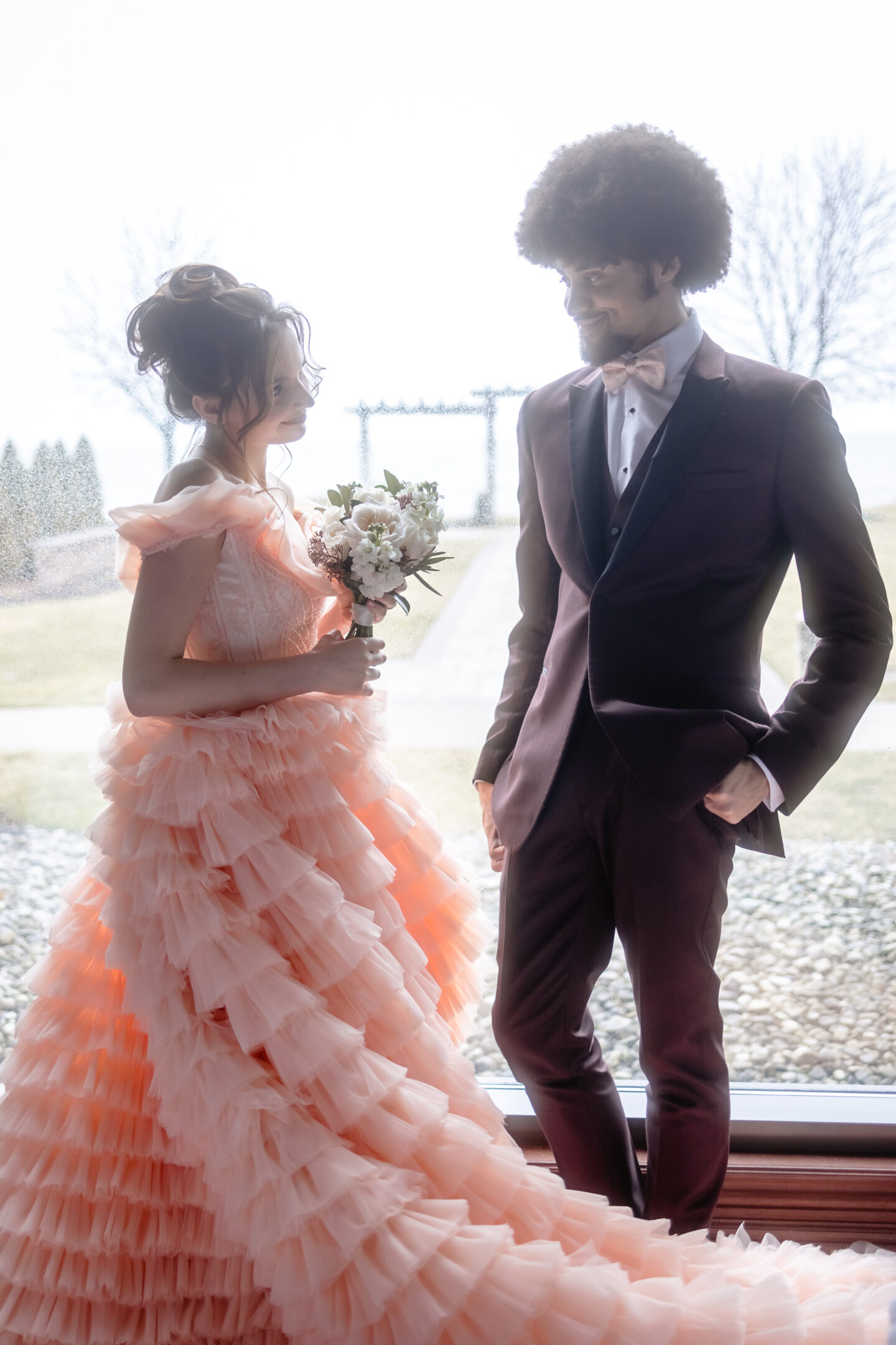 Alternative Rococo Style Wedding With Peach Coloured Wedding Dress