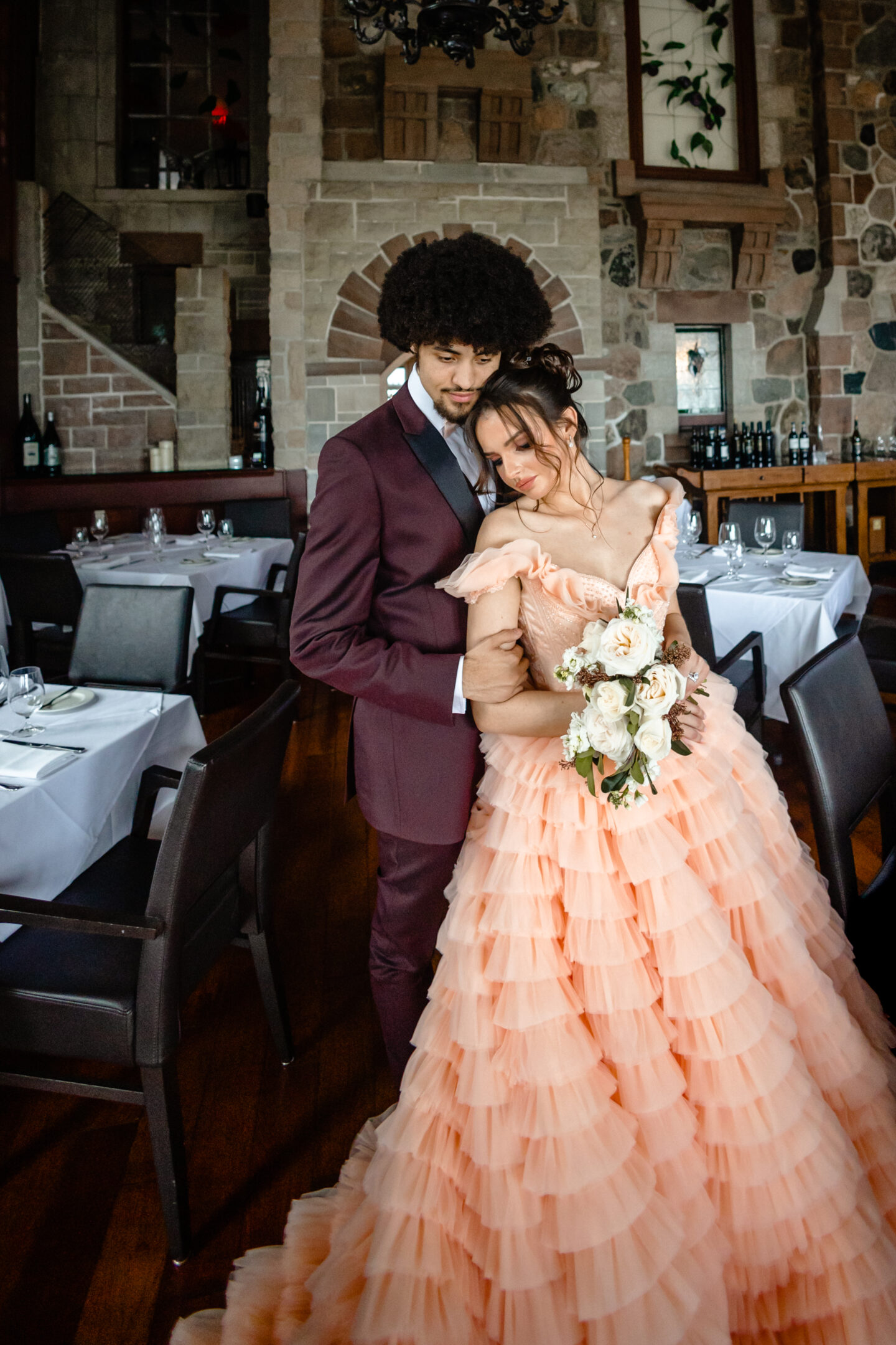 Alternative Rococo Style Wedding With Peach Coloured Wedding Dress