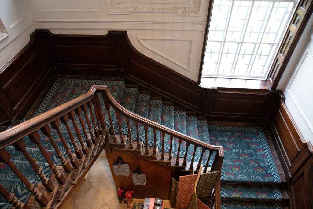 Grand staircase leading to the Story Lounge